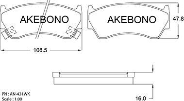 Akebono AN-431WK - Гальмівні колодки, дискові гальма autocars.com.ua