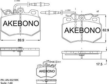 Akebono AN-4321WKE - Тормозные колодки, дисковые, комплект avtokuzovplus.com.ua