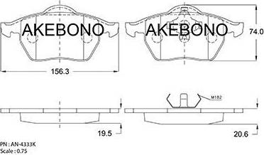 Akebono AN-4333K - Тормозные колодки, дисковые, комплект avtokuzovplus.com.ua
