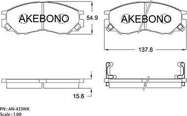 Akebono AN-433WK - Тормозные колодки, дисковые, комплект avtokuzovplus.com.ua