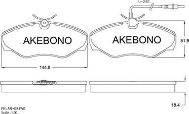 Akebono AN-4343WKE - Гальмівні колодки, дискові гальма autocars.com.ua