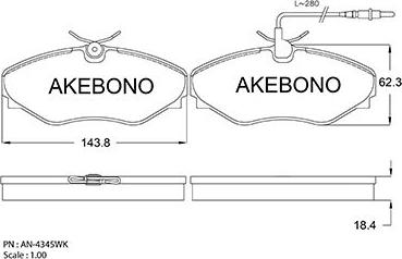 Akebono AN-4345WKE - Гальмівні колодки, дискові гальма autocars.com.ua