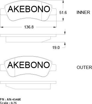 Akebono AN-4348K - Тормозные колодки, дисковые, комплект autodnr.net