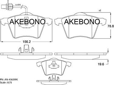 Akebono AN-4363WKE - Гальмівні колодки, дискові гальма autocars.com.ua