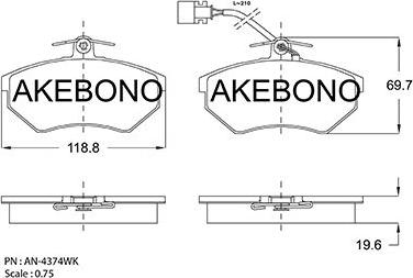 Akebono AN-4374WK - Гальмівні колодки, дискові гальма autocars.com.ua
