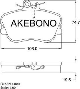 Akebono AN-4384K - Тормозные колодки, дисковые, комплект avtokuzovplus.com.ua