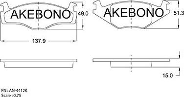 Akebono AN-4412KE - Тормозные колодки, дисковые, комплект avtokuzovplus.com.ua
