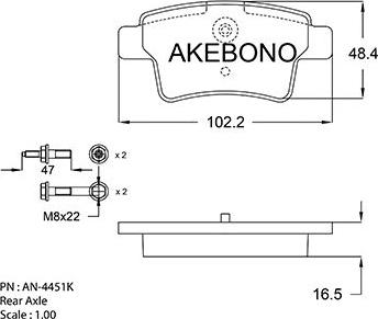 Akebono AN-4451K - Тормозные колодки, дисковые, комплект autodnr.net