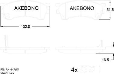 Akebono AN-447WK - Тормозные колодки, дисковые, комплект avtokuzovplus.com.ua