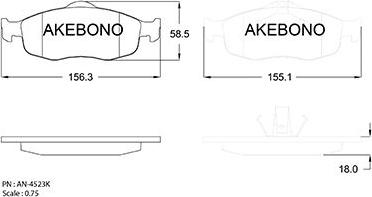 Akebono AN-4523K - Тормозные колодки, дисковые, комплект avtokuzovplus.com.ua
