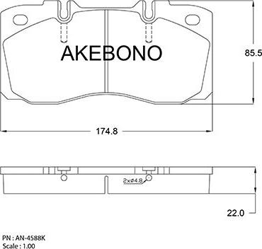 Akebono AN-4588K - Гальмівні колодки, дискові гальма autocars.com.ua