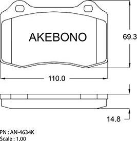 Akebono AN-4634K - Гальмівні колодки, дискові гальма autocars.com.ua