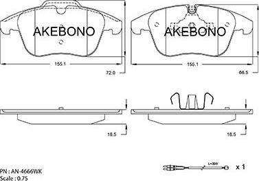 Akebono AN-4666WKE - Гальмівні колодки, дискові гальма autocars.com.ua