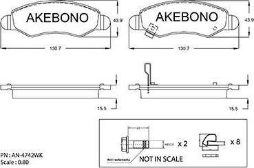 Akebono AN-4742WKE - Гальмівні колодки, дискові гальма autocars.com.ua