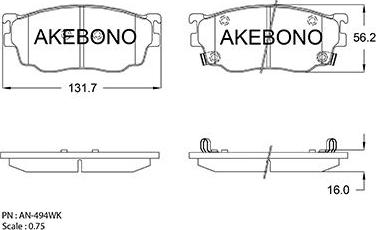 Akebono AN-494WKE - Тормозные колодки, дисковые, комплект avtokuzovplus.com.ua