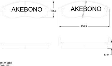 Akebono AN-544SKE - Тормозные колодки, дисковые, комплект avtokuzovplus.com.ua