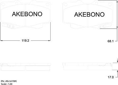 Akebono AN-547WK - Тормозные колодки, дисковые, комплект avtokuzovplus.com.ua