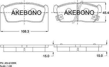 Akebono AN-610WKE - Тормозные колодки, дисковые, комплект avtokuzovplus.com.ua