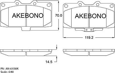 Akebono AN-615WKE - Тормозные колодки, дисковые, комплект avtokuzovplus.com.ua