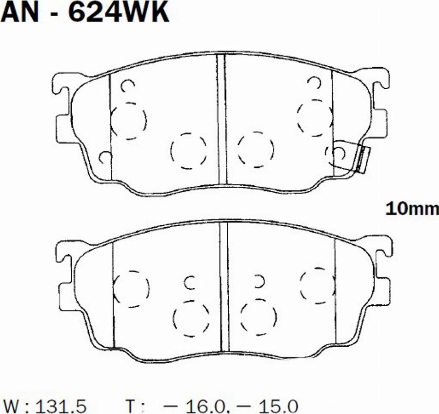 Akebono AN624WK - Тормозные колодки, дисковые, комплект avtokuzovplus.com.ua