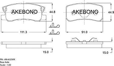 Akebono AN-632WK - Тормозные колодки, дисковые, комплект autodnr.net