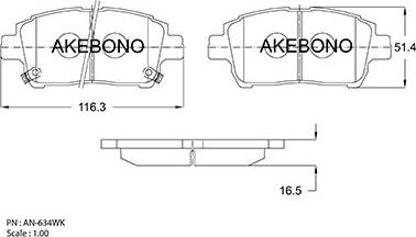 Akebono AN-634WK - Тормозные колодки, дисковые, комплект avtokuzovplus.com.ua