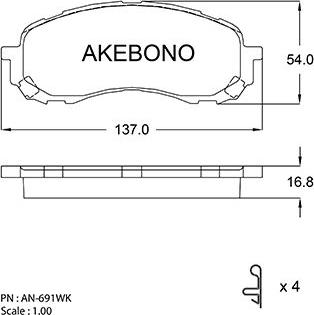 Akebono AN-691WK - Гальмівні колодки, дискові гальма autocars.com.ua