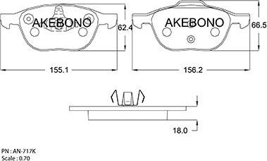 Akebono AN-717K - Тормозные колодки, дисковые, комплект avtokuzovplus.com.ua