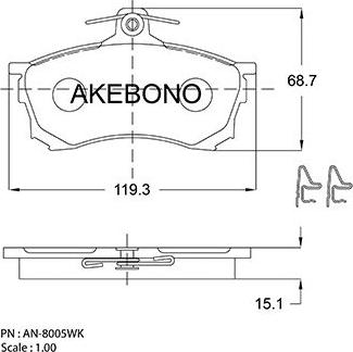 Akebono AN-8005WK - Гальмівні колодки, дискові гальма autocars.com.ua