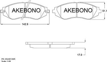 Akebono AN-8013WK - Гальмівні колодки, дискові гальма autocars.com.ua