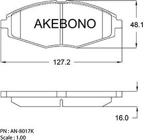Akebono AN-8017K - Гальмівні колодки, дискові гальма autocars.com.ua