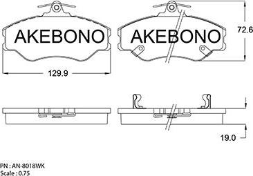 Akebono AN-8018WK - Тормозные колодки, дисковые, комплект avtokuzovplus.com.ua