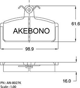 Akebono AN-8027K - Тормозные колодки, дисковые, комплект avtokuzovplus.com.ua