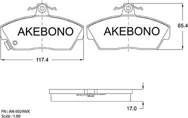 Akebono AN-8029WK - Тормозные колодки, дисковые, комплект avtokuzovplus.com.ua