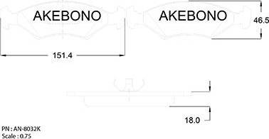 Akebono AN-8032K - Тормозные колодки, дисковые, комплект avtokuzovplus.com.ua