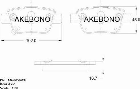 Akebono AN-8058WK - Тормозные колодки, дисковые, комплект avtokuzovplus.com.ua