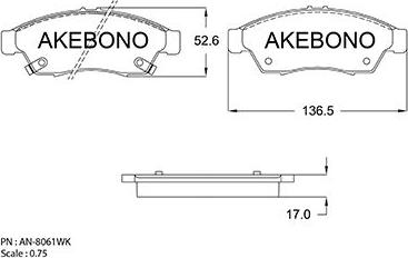 Akebono AN-8061WK - Гальмівні колодки, дискові гальма autocars.com.ua