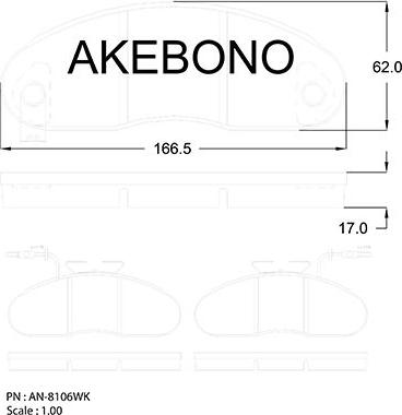 Akebono AN-8106WK - Тормозные колодки, дисковые, комплект avtokuzovplus.com.ua