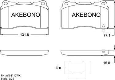 Akebono AN-8112WK - Тормозные колодки, дисковые, комплект autodnr.net