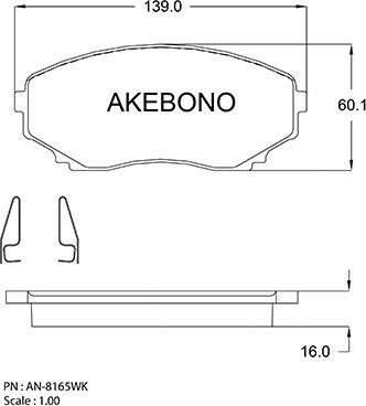 Akebono AN-8165WK - Гальмівні колодки, дискові гальма autocars.com.ua