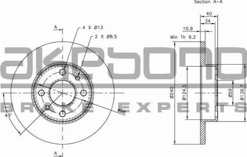 Akebono BN-0033 - Тормозной диск avtokuzovplus.com.ua