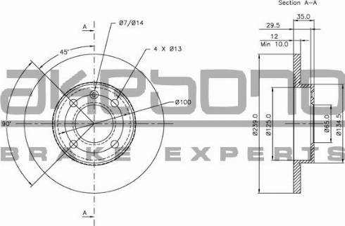 Akebono BN-0044 - Гальмівний диск autocars.com.ua