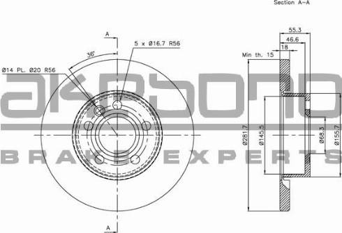 Akebono BN-0057 - Тормозной диск avtokuzovplus.com.ua