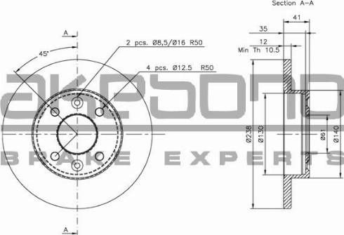 Akebono BN-0068 - Гальмівний диск autocars.com.ua