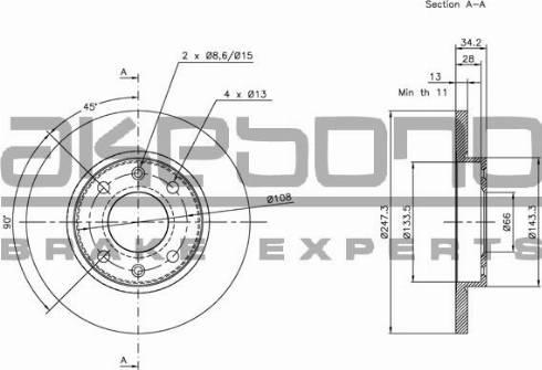 Akebono BN-0114 - Тормозной диск avtokuzovplus.com.ua