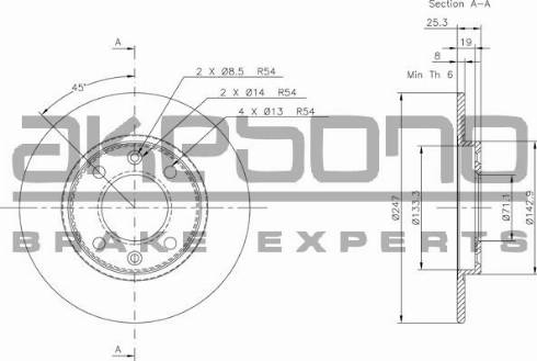 Akebono BN-0161 - Тормозной диск avtokuzovplus.com.ua