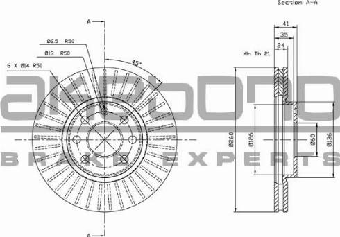 Akebono BN-0164E - Гальмівний диск autocars.com.ua