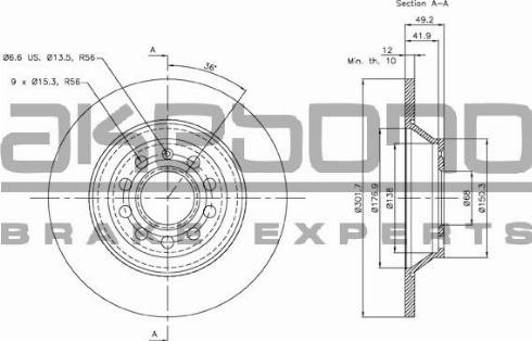 Akebono BN-0175 - Гальмівний диск autocars.com.ua