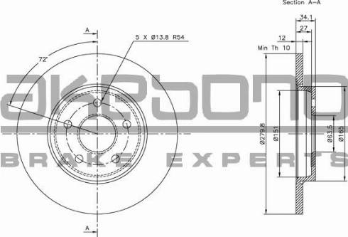 Akebono BN-0188 - Тормозной диск avtokuzovplus.com.ua