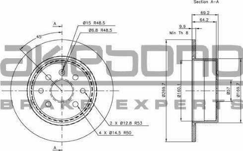 Akebono BN-0230 - Тормозной диск avtokuzovplus.com.ua